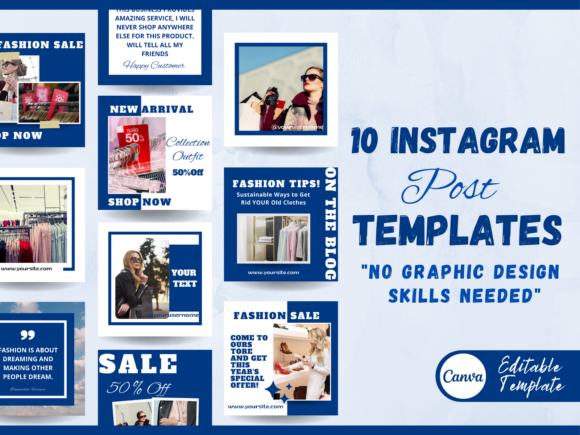 Download Instagram Post Templates for Canva -Blue - Premium Resources