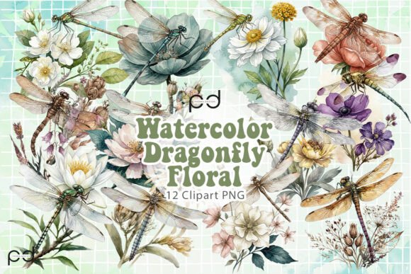 Download Watercolor Dragonfly Floral Graphics - Graphic Collection